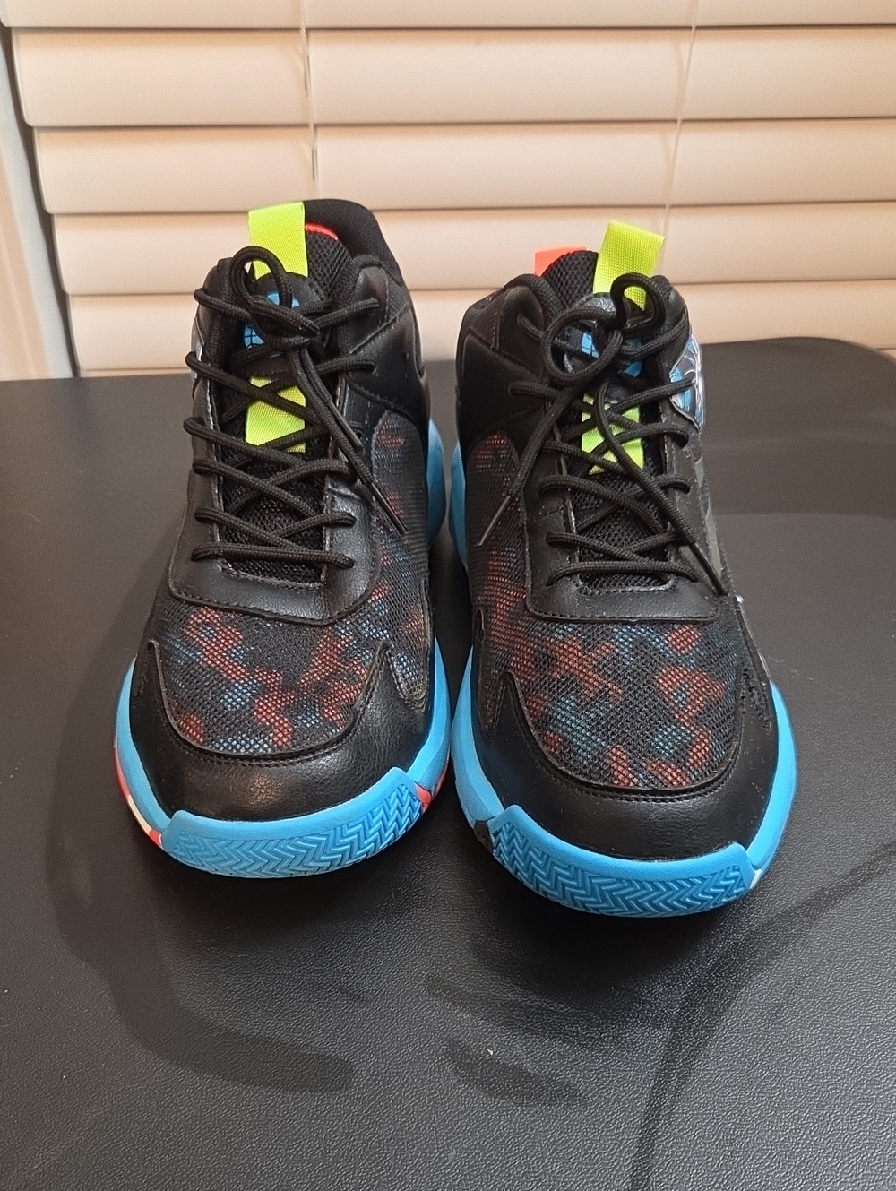 Source Unknown Black Athletic Shoes with Blue and Neon Yellow Accents NWOT